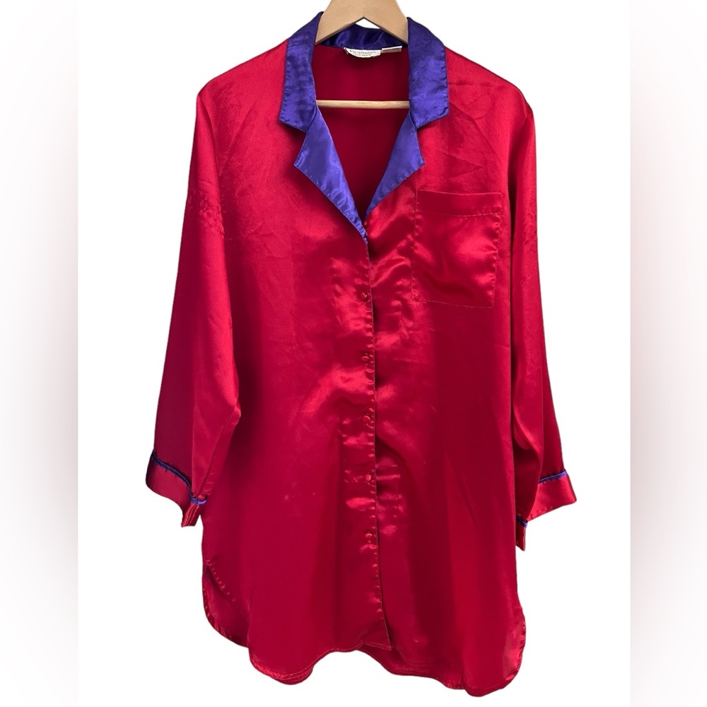 VTG VICTORIA’S SECRET Gold Label Satin Colorblock Nightshirt Size M Red Purple